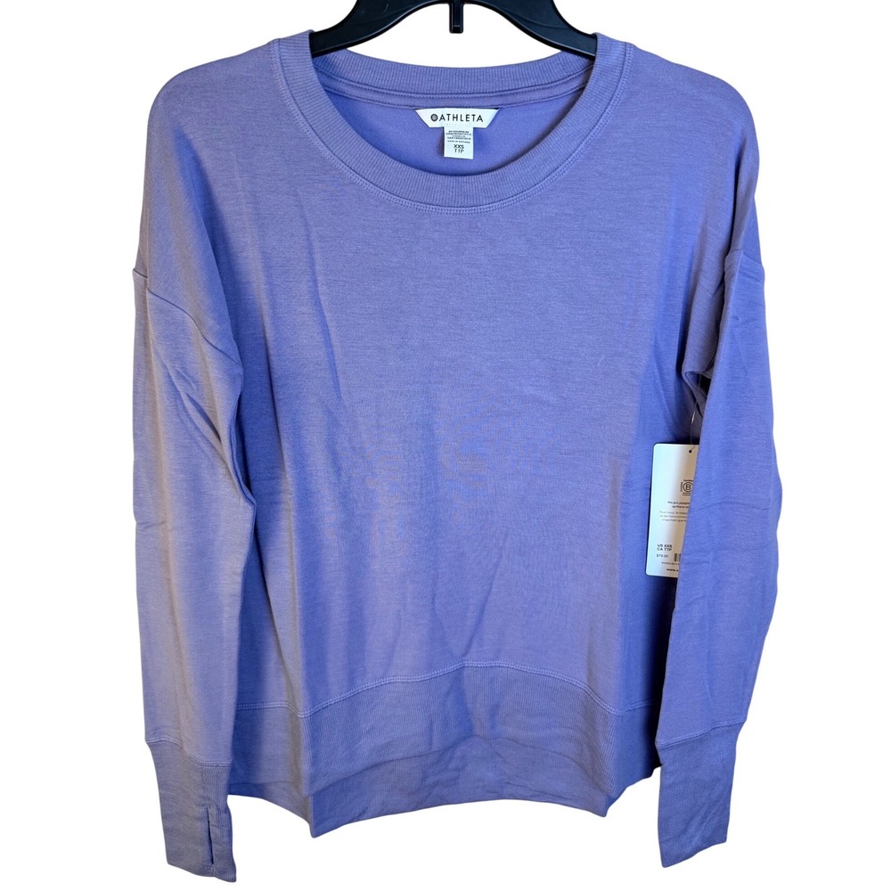 Athleta Coaster Luxe Sweatshirt Purple XXS Relaxed Fit Thumbholes 870422